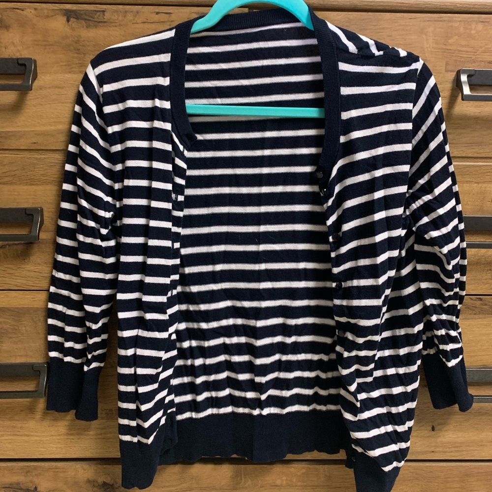 Blue and white striped cardigan